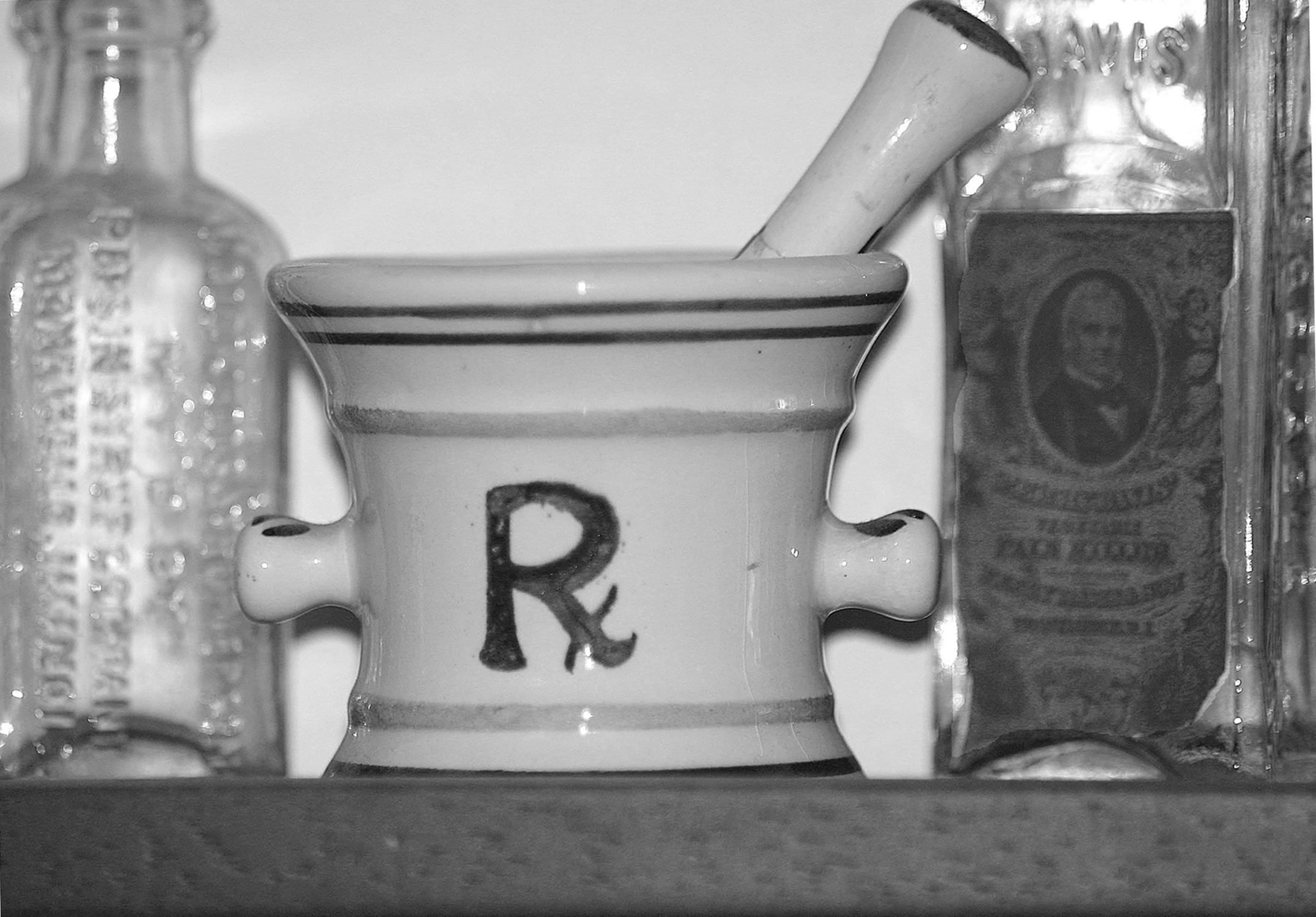 Vintage apothecary mortar and pestle with Rx lettering