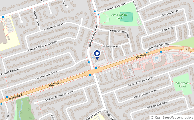Map showing The Chemist Pharmacy at 27 Wootten Way North, Markham